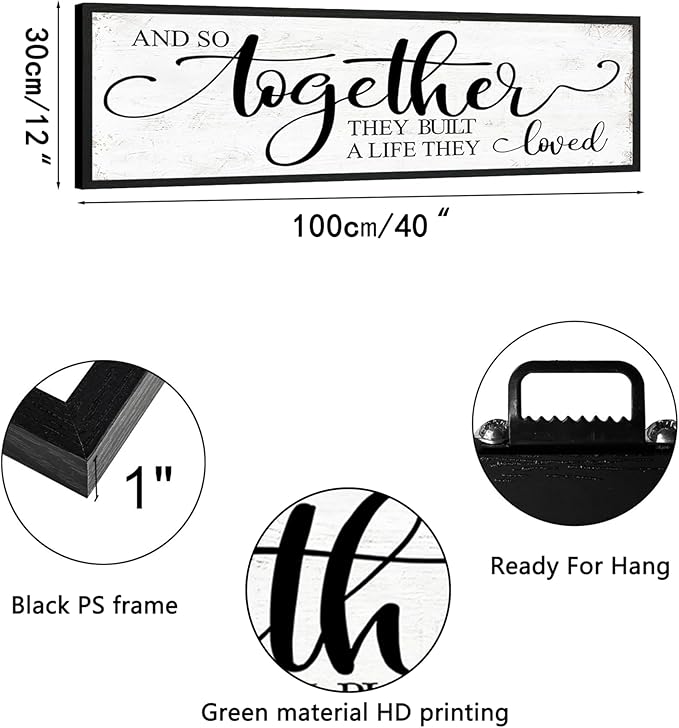 And So Together They Built A Life They Loved Sign Above Bed Wall Decor: Love Quotes Wall Art Black Frame Bedroom Signs Modern Rustic Farmhouse Hanging Plaques for Living Room Bedroom 12" x 40"