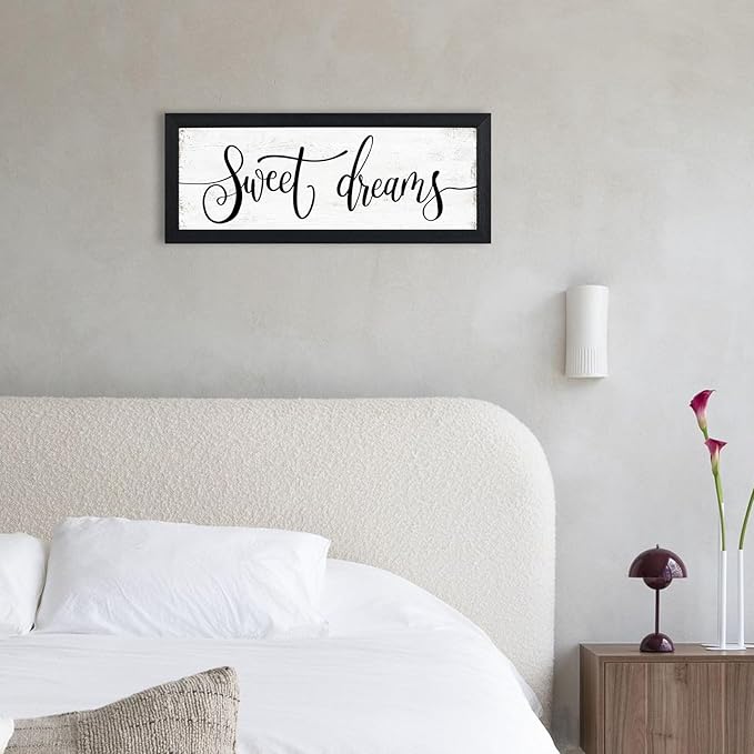 YPY Sweet Dreams Wall Decor Sign: Bedroom Wall Art Above Bed Farmhouse Sign Decorations for Master Guest Room Dormitory Black Frame Hanging