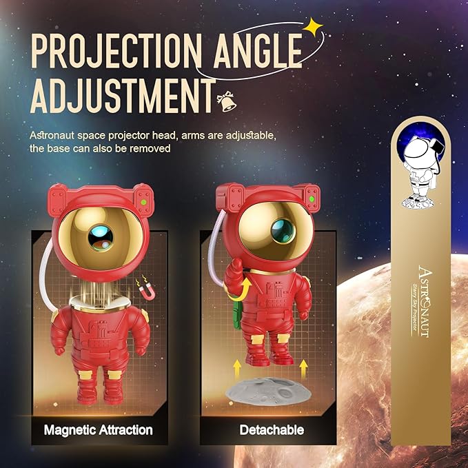 Christmas Light Projector Indoor - Red Astronaut Galaxy Projector, Festive Holiday Decor, Romantic Lights for Bedroom, Unique Christmas Gift with Remote & Timer