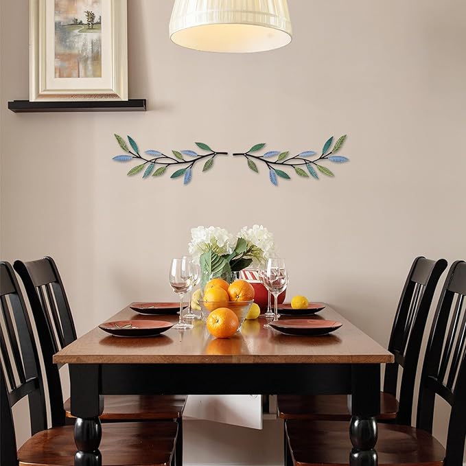 Metal Tree Leaf Wall Decor 2 PCS Rustic Vine Branch Leaf Wall Art for Living Room Bedroom Bathroom Decorations - Lively Color