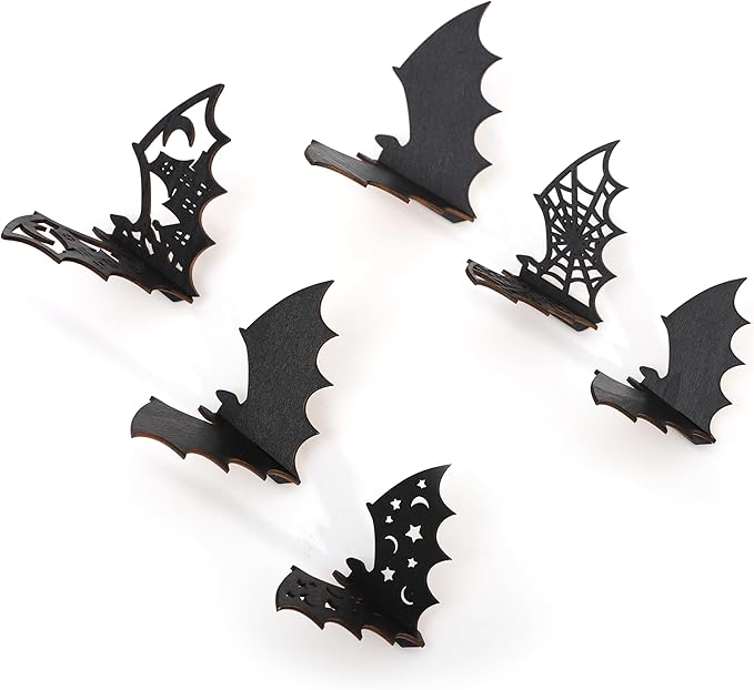 Agkvw Wooden Mini 3D Bats Table or Wall Decor – Set of 6 Halloween Bats Decor,Spooky Home Decor for Shelf or Mantle Sitter, 3D Wood Bats Set