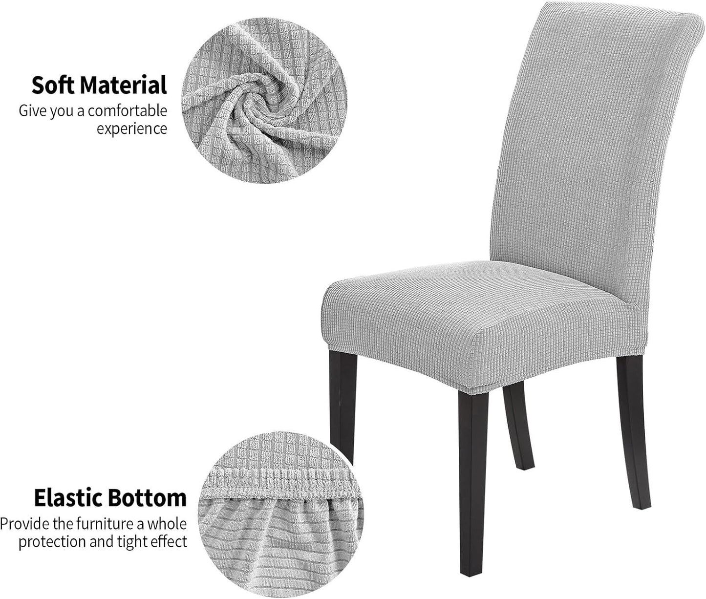 Joccun Chair Covers for Dining Room Set of 6,Dining Chair Slipcovers Stretch Dining Room Chair Covers Seat Protector,Washable Parsons Chair Cover for Home,Hotel,Banquet(Silver,6 Pack)