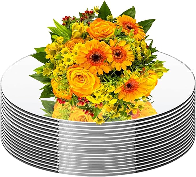 16pcs 8" Round Mirror Centerpieces for Tables Acrylic Circle Mirrors Bulk Wall Mirrors Candle Plate Trays for Craft DIY Wedding Birthday Valentine Table Decor Home Wall Decor