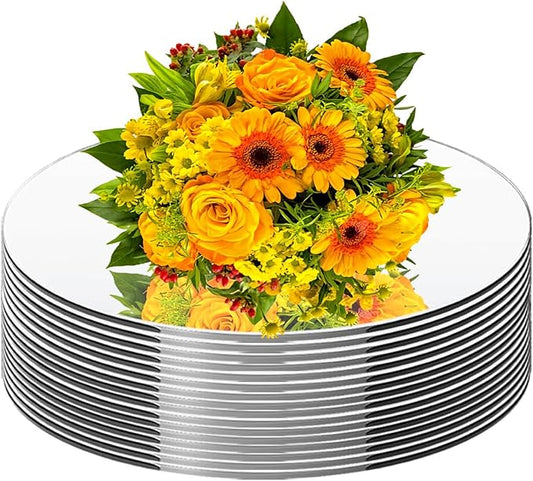 16pcs 8" Round Mirror Centerpieces for Tables Acrylic Circle Mirrors Bulk Wall Mirrors Candle Plate Trays for Craft DIY Wedding Birthday Valentine Table Decor Home Wall Decor