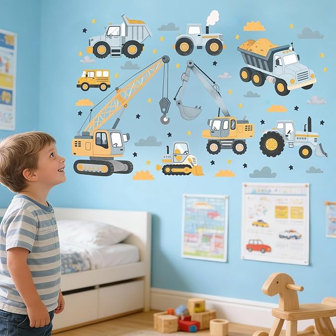 Car Themed Wall Decals for Boys: Peel and Stick Vinyl Wall Stickers for Bedroom Decor and Kids Room - Ages 1-12 Years