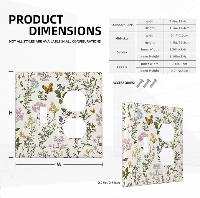 Wallplates Vintage Colorful Flowers Butterfly Floral 1 Toggle 1 Duplex Switch Plate Electrical Gfci Faceplate Decorative Light Switch Covers For Bed Room Living Room Decor