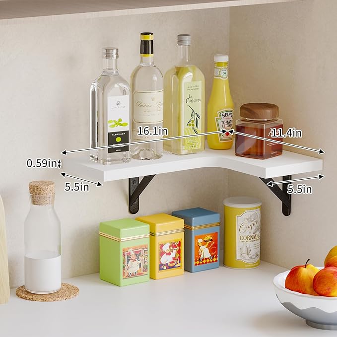 Fixwal Floating Shelves for Wall, Rustic Wood Wall Mounted Corner Shelf for Bathroom, Kitchen, Bedroom, Home Decor, Laundry Room, Living Room, Set of 5 (White)