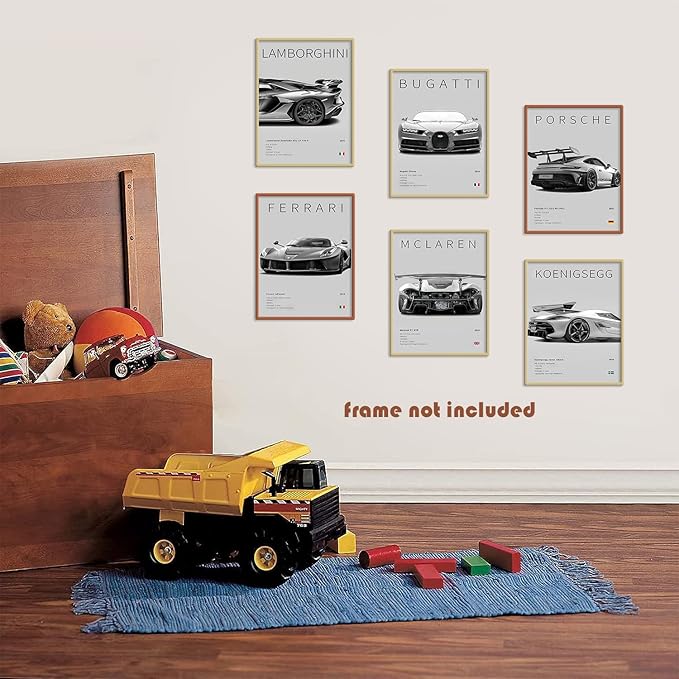 CSLGQGV Car Poster Vintage Racing Car Wall Art Supercar Canvas Prints Painting For Men Room Pictures Guys Dorm Room Aesthetics Decor Bedroom Office (Unframed,8×10inch,6pcs)