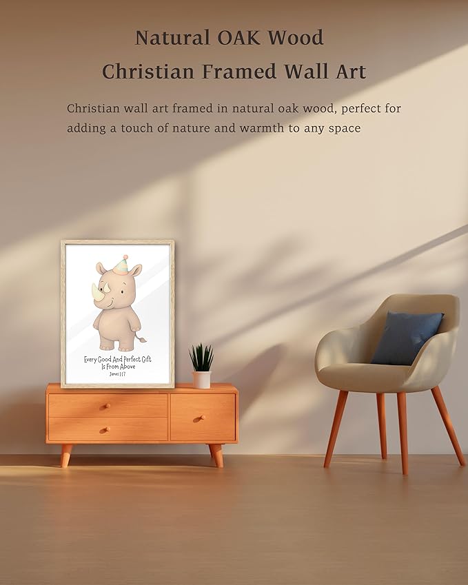KensTro Natural OAK Wood Nursery Decor Framed Wall Art,12x16 in Inspirational Christian Bible Verse Wall Art,Every Good and Per fect Gift is From Above James 1:17 Print for Boys Girls Bedroom Set of 1