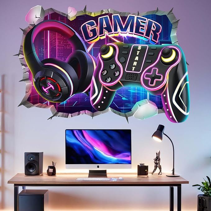 Gamer Wall Decals for Kids Boys: Peel and Stick Cool Gaming Video Gameing Wall Stickers - Wall Decor Art Kids Supplies Ages 1-12 Year