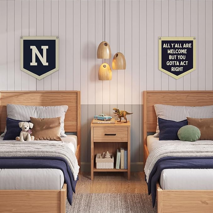 Lacama Toddler Boys Room Decor Name Pennant Flag Personalized Baby Gifts,Vintage Sports Baby Boy Nursery Wall Art,Name Sign for Toddler Bedroom Playroom Kidsroom,Baby Boy Gifts,Letter N 12x14 in SJQ