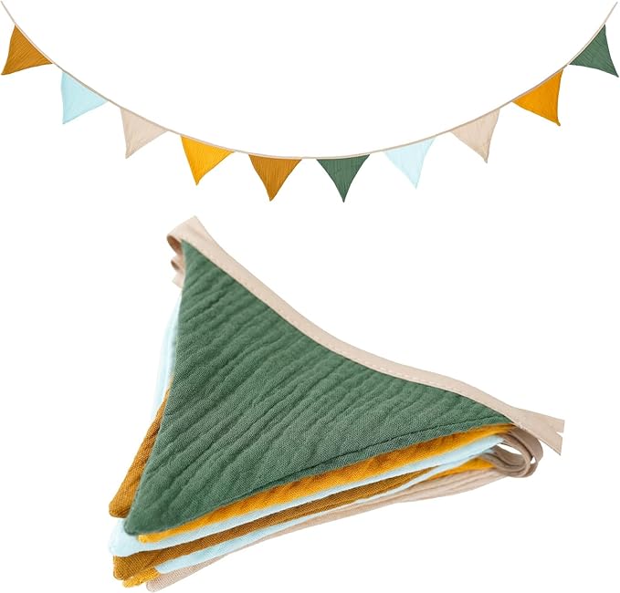 Bunting Banner Triangle Flags Fabric, Garland Bunting Flag Banners for Birthday Wedding Shower Party Supplies Classroom Nursery Playroom Decor(Brown yellow)