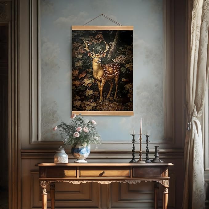 ZTGDA William Morris-Inspired Wall Art Poster, Vintage Deer Hanging Wall Painting Animal Buck Art, Mid-Century& Dark Academia Decor, Gothic Canvas Poster for Office and Home 12x16inch(Deer-04)
