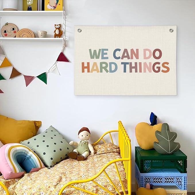 Classroom Tapestry Banner, Inspirational Motivational Wall Decor for Teacher Classroom Nursery, We Can Do Hard Things