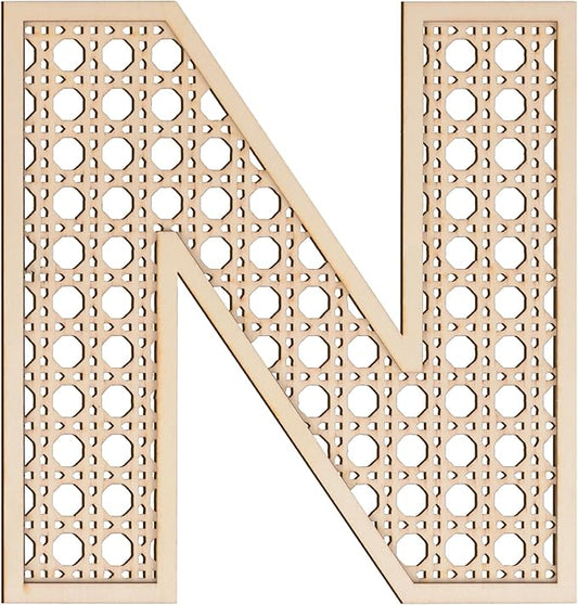 Large Boho Wooden Rattan Letters 12 inch for Nursery Decor Wood Letter N Wall Decors for Baby Girl Boy Bedroom Home Rustic Name Sign Birthday Wedding Decorative Letters