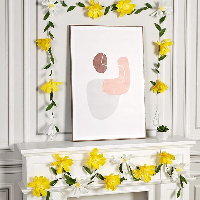EASY JOY Crepe Paper Flowers Banners White Yellow Floral Banner Spring Hanging Paper Flower Leaves Garlands for Spring Birthday Wedding Home Decorations