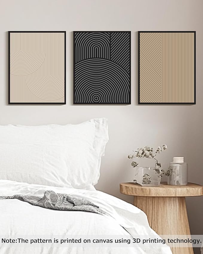 Drsoum Minimalist Boho Wall Art Framed Modern Abstract Neutral Line Wall Decor Mid Century Geometric Artwork Bedroom Living Room 11x14in Black Framed