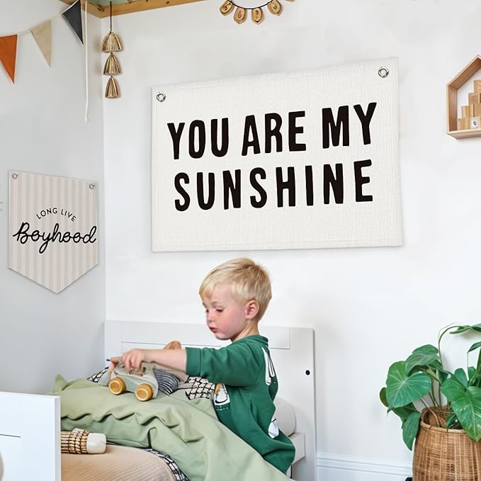 Lacama You Are My Sunshine Linen Wall Hanging Banner, Kids Room Decor, Kids Room Nursery Art, Trendy Pennant Flag Banner Wall Hanging Decor for Nursery Home Classroom