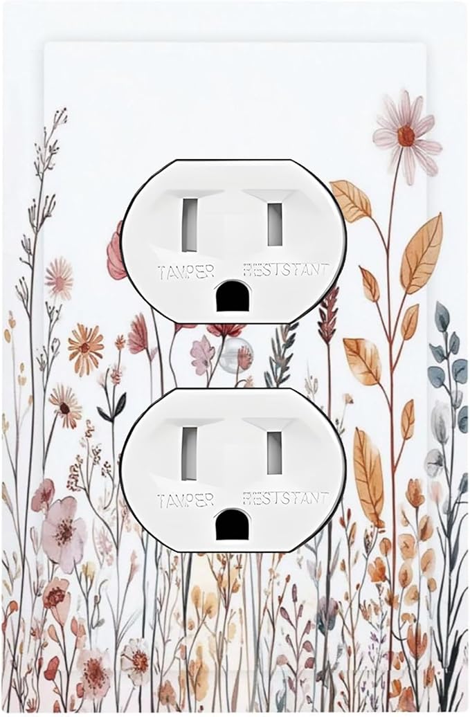 Outlet Covers Spring Floral Pink Wildflower Leaves Plants 1 Gang Duplex Light Switch Cover Decorative Switch Plates Electrical Receptacle Faceplate Wall Plate For Home Bed Room Decor
