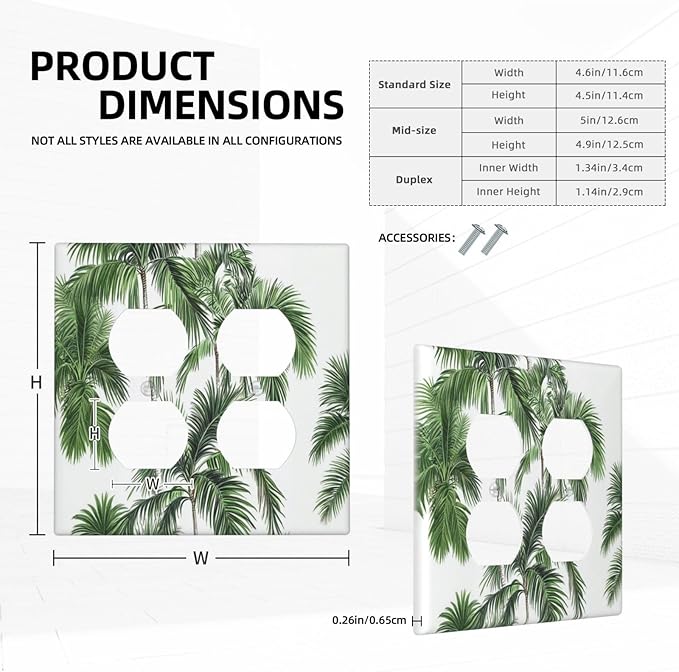 Outlet Covers Palm Trees Tropical Green Plant Palm Leaf 2 Gang Double Duplex Decorative Light Switch Covers Electrical Wallplates Socket Faceplate For Bed Room Bathroom Decor