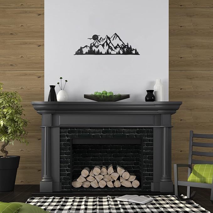 Demissle Mountain Range Metal Wall Art Decor Summit Rustic Wall Sign Forest Home Decor Sign Mountain Scene Art, 15.7 x 5.3 Inch(Black)