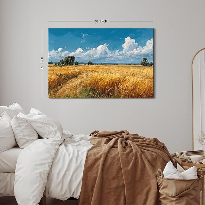 Nature Wall Art Farmhouse Kitchen Decor Rustic Fall Farm Land Landscape Pictures Country Landscape Canvas Prints Country Botanical Artwork for Bathroom Living Room Home Decoration 32x48"