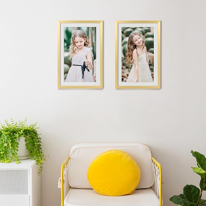 upsimples 11x17 Picture Frame Set of 5, Display Pictures 9x15 with Mat or 11 x 17 Without, Wall Gallery Poster Frames, Gold