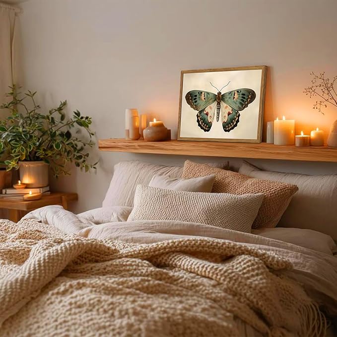 Framed Vintage Butterfly Canvas Wall Art, Moody Insect Wall Decor Paintings, Cottagecore Moth Artwork Pictures Prints Antique Home Decor for Living Room Bedroom Bathroom 12x16 inch