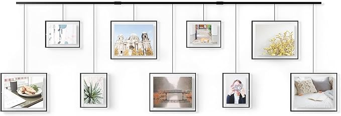Umbra Exhibit Picture Frame Gallery Set, Adjustable Wall Collage Displays Nine Photos (Four 5x7 and Five 8x10), Set of 9, Black