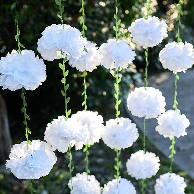 White Tissue Paper Pom Pom Garlands, Paper Flowers for Birthday Decorations, Baby Shower, Wedding Engagement, Bridal Shower, Spring Summer Party Decorations