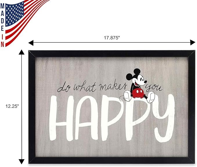 Disney Mickey Mouse Do What Makes You Happy Framed Wood Wall Decor - For Bedroom, Playroom or Living Room