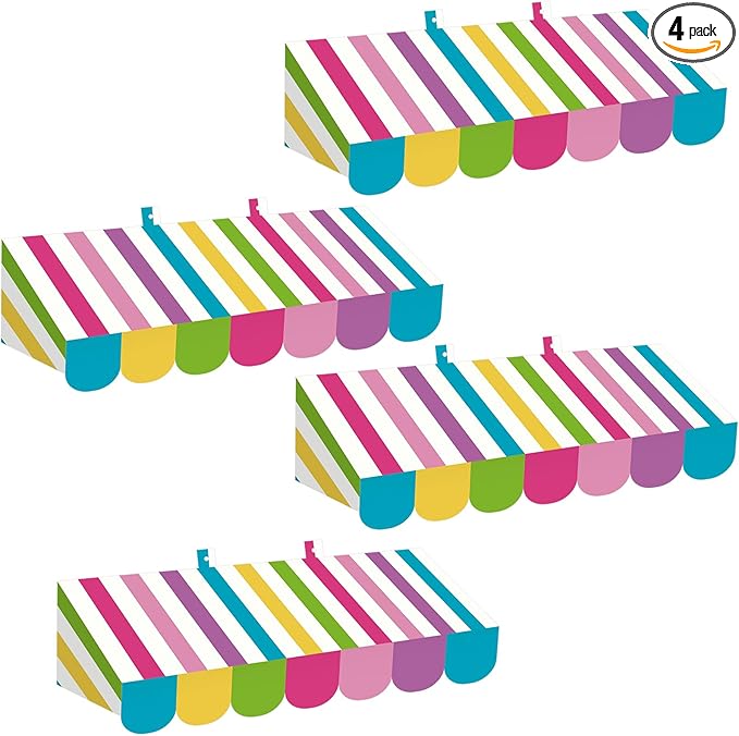Tallew 4 Pack Circus Awning Decoration 3D Stripe Cardboard Awning Candy Color Carnival Wall Decor with Double Sided Tape for Lemonade Ice Cream Truck or Tick Car Carnival Stand Favors Supplies