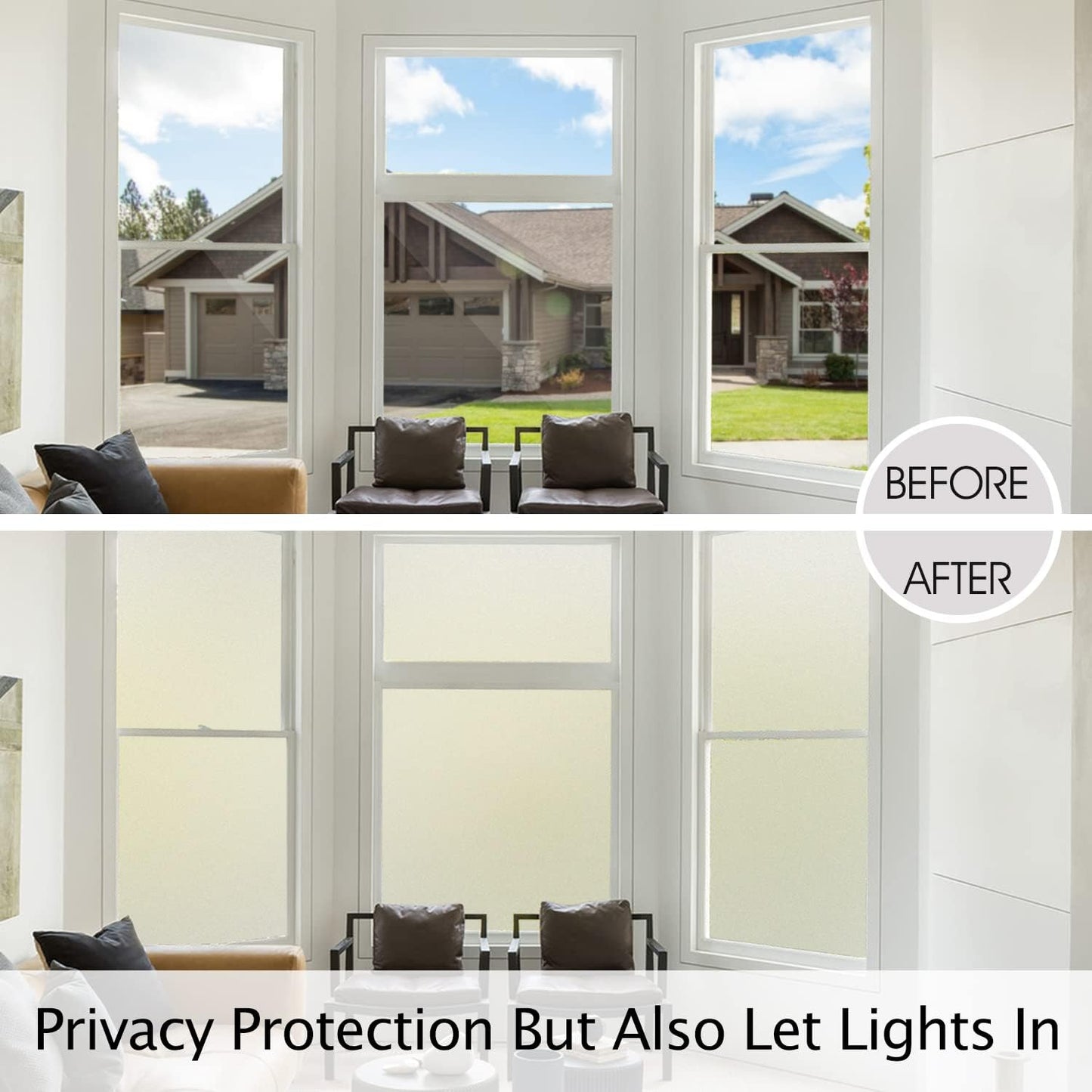 HIDBEA Frosted Window Privacy Film Heat Control UV Blocking, Static Cling Non-Adhesive Reusable Door coverings for Bathroom Home Office (Frosted, 35.4 Inch x 6.5 Feet)
