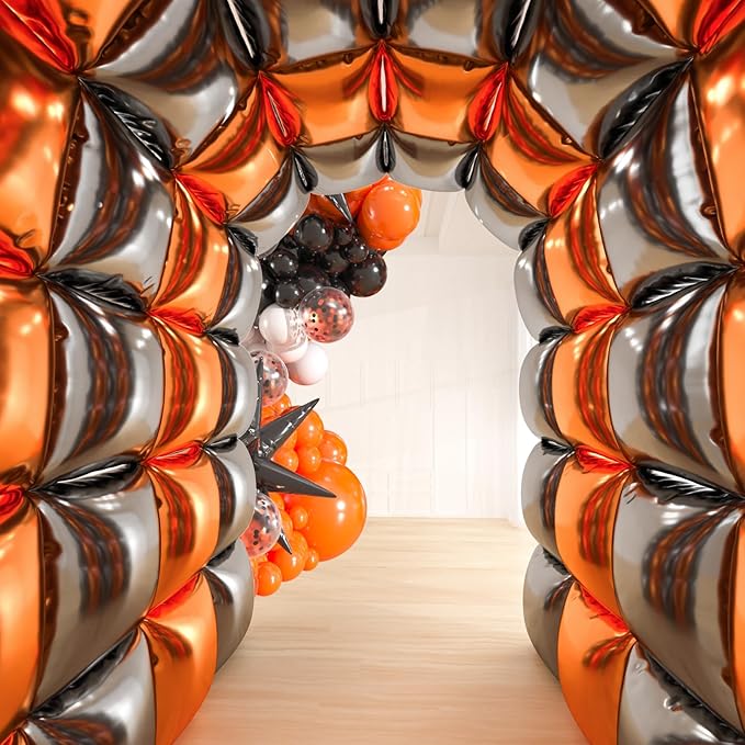 25pcs Black and Orange Foil Square Balloon Backdrop Wall &149pcs Black Orange White Balloons Arch, Double Sided Balloon Tunnel for Graduation, Birthday, Halloween Party Decor