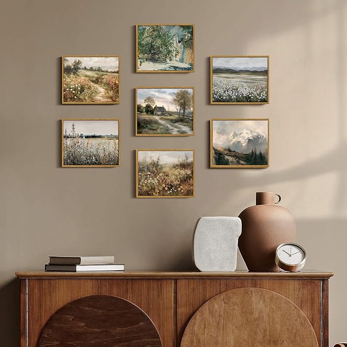 OIQArtOIQ Framed Canvas Wall Art,Vintage Decor,Landscape Nature Country Wildflower Paintings Farmhouse Pictures Modern Artwork Rustic Fall Flower Prints Cottagecore Office Living Room Bedroom Bathroom