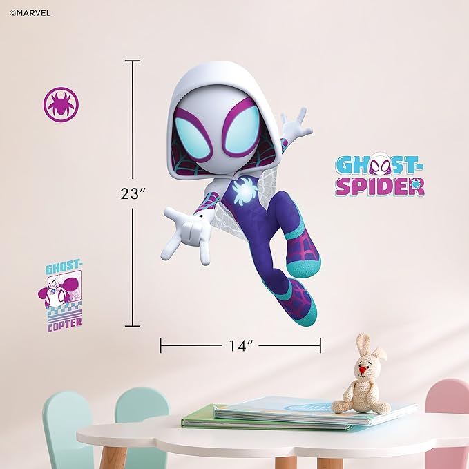 Marvel Spidey and His Amazing Friends Ghost Spider Wall Decal - 23" Gwen Stacy Vinyl Stickers for Bedroom Bathroom Decor - Peel and Stick Room Decorations