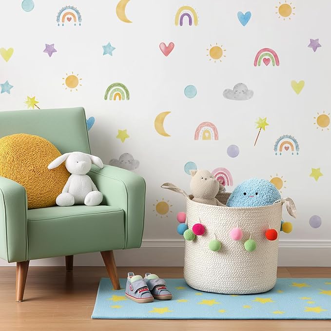 QUCHENG Boho Wall Stickers Kids Room Decor Girls Nursery Removable Wall Decals Bedroom Vinyl Murals DIY Cute Decorations 6 Sheets