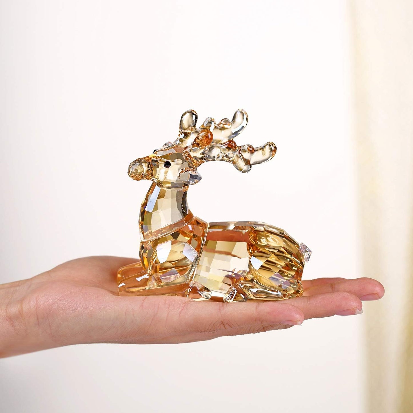 DOJOZ Crystal Deer Animals Lovely Elegant Craft Decorations for Home Ornaments Christmas Collectible Birthday Gifts Reindeer Figurines (Gold)