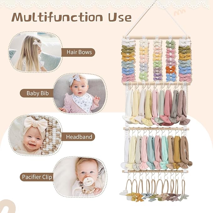 POVETIRE Headband Holder Hair Bows Organizer for Girls, Baby Headbands Hair Accessories Organizer Storage Wall Hanging Decor for Toddler Girls Room