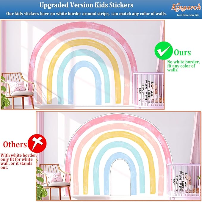 Large Watercolor Rainbow Wall Decals, Colorful Peel and Stick Fabric Nursery Wall Decor, Removable Home Room Wall Decor Murals Stickers for Kids Girls Toddler Bedroom Living Room Playroom