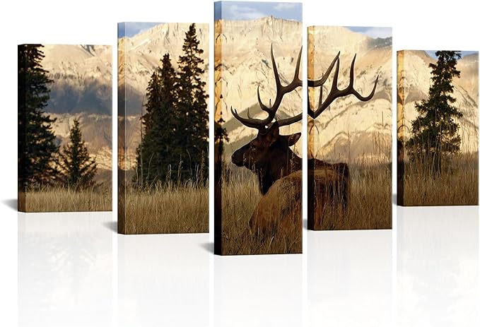 VVOVV Wall Decor - Deer In Autumn Forest Painting Giclee Prints Wildlife Pictures Animal Elk Poster Canvas Art Wall Decor Modern Framed Artwork