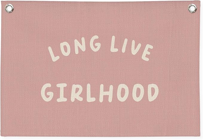 Girls Room Wall Art Decor,Long Live Girlhood Linen Canvas Banner–Pink Wall Hanging Flag Decor for Girls Room, Nursery Kids Bedroom Dorm Toddler Decorations - 20x30 Inch