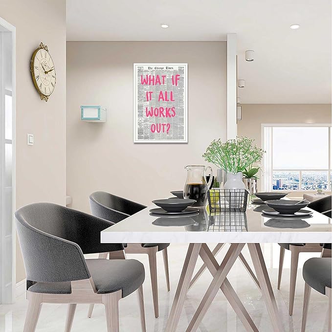 Drimiler What If It All Works Out Poster Retro Newspaper Pink Font Canvas Wall Art Positive Affirming Quote Minimalist Prints Painting For Home Bedroom Dorm Wall Decor 12x18in Unframed