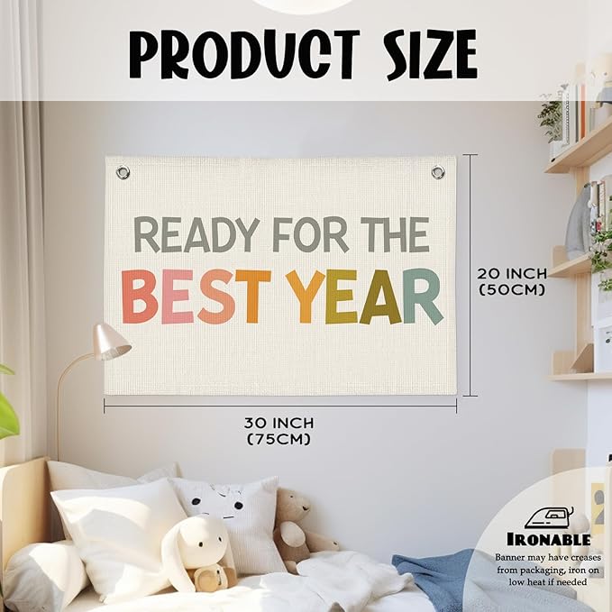 Boho Classroom Decor for Teacher, Cute Neutral Classroom Must Haves Wall Decor, Welcome Sign Back To School Linen Canvas Banner - Ready for The Best Year