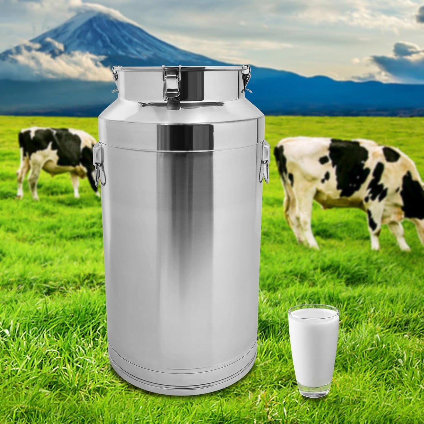 Stainless Steel Milk Can, 304 Stainless Steel Pail 23Gal Milk Can with Sealed Lid, 88L Hanging Lid Metal Milk Jug Bucket for Oil Tea Wine