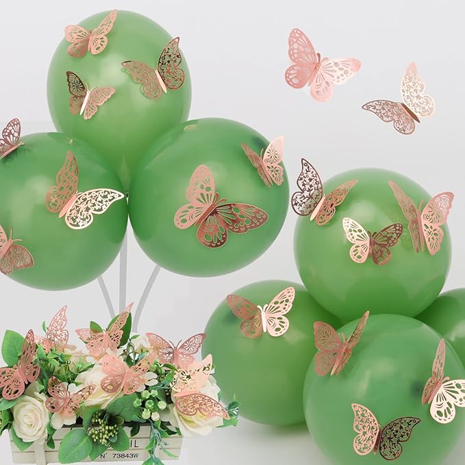 72 Pcs Butterfly Wall Decor - 3 Styles, 3 Sizes, 3D Butterflies in Rose Gold - Wedding & Birthday Party Decorations for Girls' Bedroom