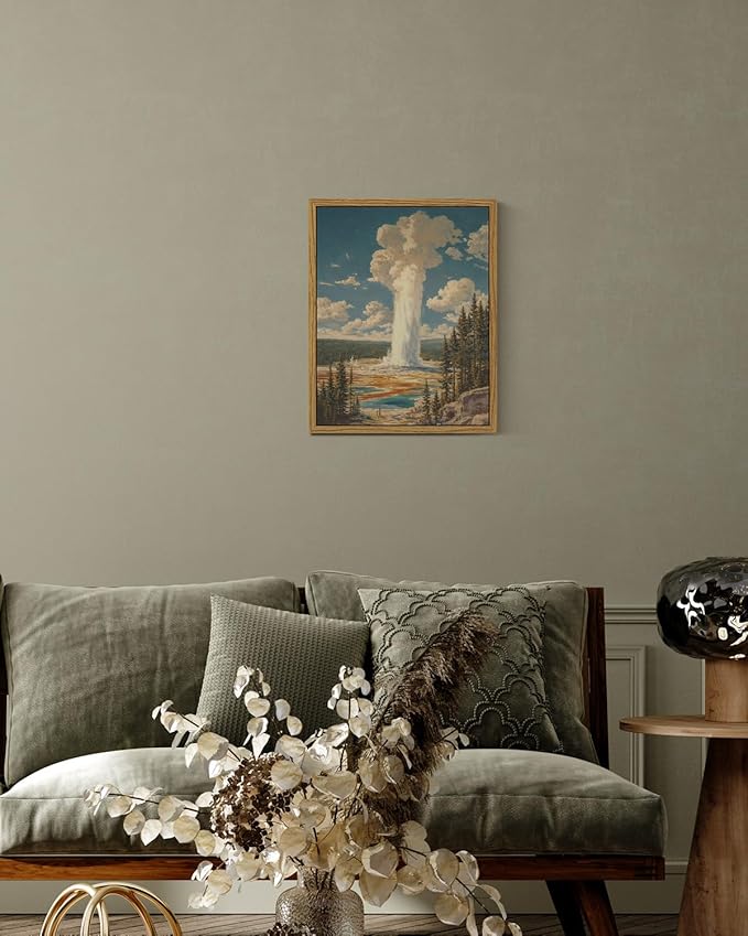 InSimSea Framed Canvas Wall Art, Vintage National Park Art for Living Room Hallway Shelf, 10x8in,Yellowstone Landscape Watercolor Painting, Rustic Farmhouse Cozy Mid Century Small Nature Decor