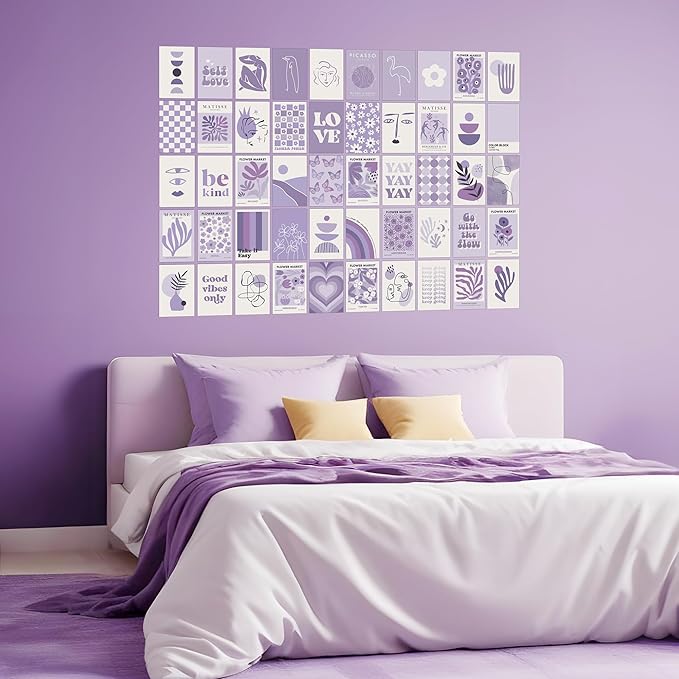 Purple Room Decor: Lavender Wall Collage Kit - Aesthetic Posters & Prints (50pcs, 4x6 inch) for Teen Boys & Girls