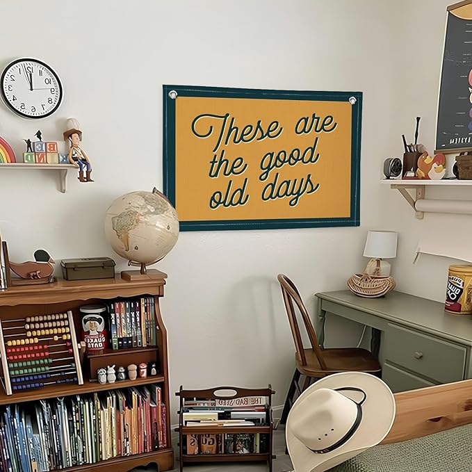 Lacama These Are The Good Old Days Canvas Banner for Home Bedroom Retro Inspirational Kids Room Playroom Decor Wall Hanging Banner Flag,Vintage Wall Decor Flags for Room, 30x20 Inch,