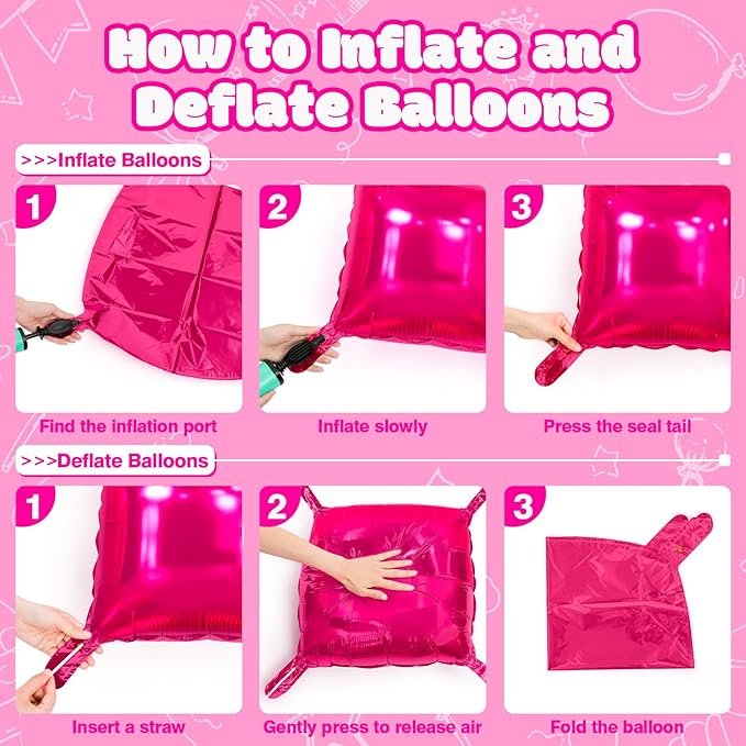 NISOCY 25PCS Hot Pink Square Foil Balloons Wall Backdrop Double Sided Rose Red Balloon Tunnel Arch Kit for Birthday Valentine Wedding Anniversary Bachelorette Bridal Baby Shower Party Decorations
